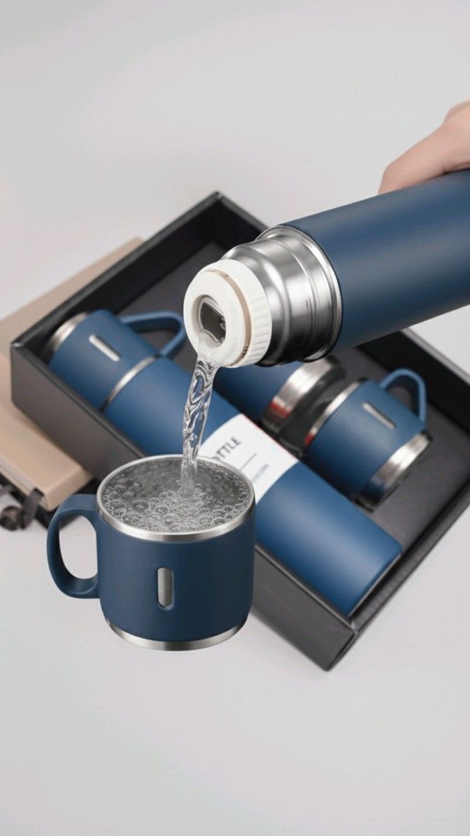 3-Cup Double-Layer Stainless Steel Vacuum Flask