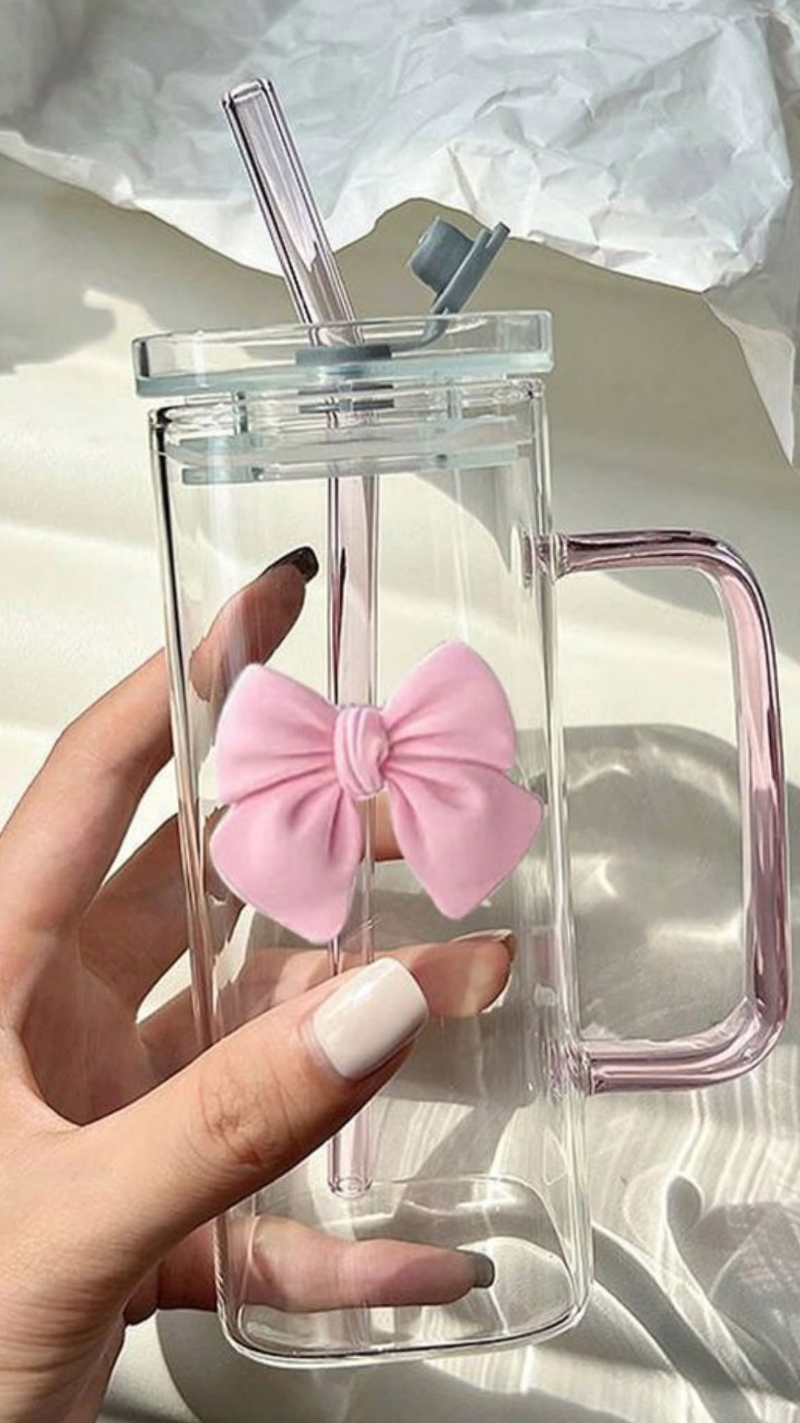 🎀 Cute Bow Glass Tumbler Cup