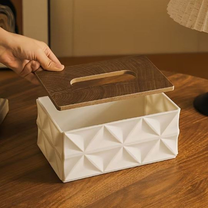 Tissue Box With Wooden Lid