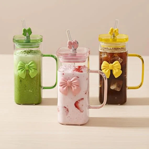 🎀 Cute Bow Glass Tumbler Cup