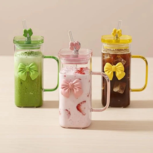 🎀 Cute Bow Glass Tumbler Cup
