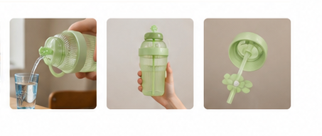 Ice Bottle with Handle & Straw