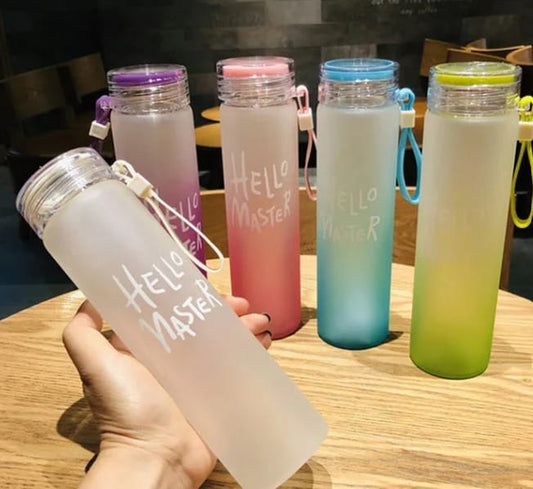 Hello Master Frosted Glass Water Bottle – Colorful & Eco-Friendly | 350ml