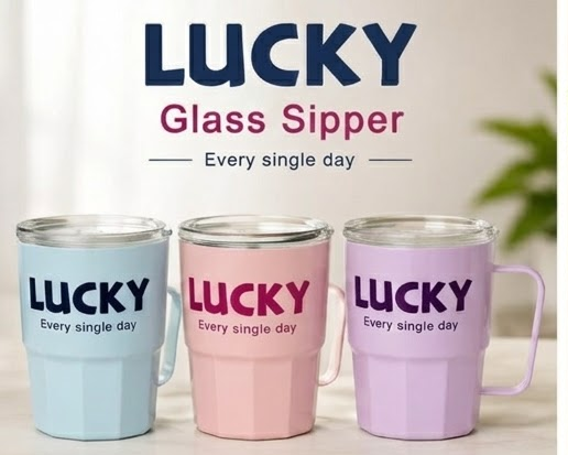 Lucky Glass Sipper Mug with Handle & Straw