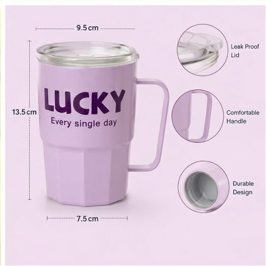 Lucky Glass Sipper Mug with Handle & Straw