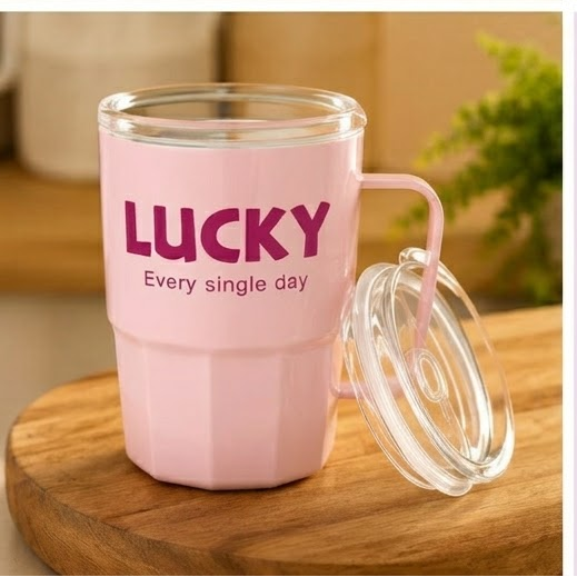 Lucky Glass Sipper Mug with Handle & Straw