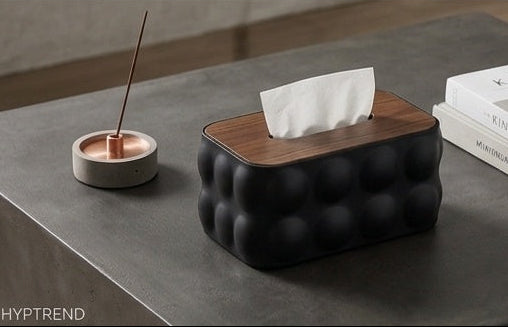 Bubble Tissue Box With Wooden Lid