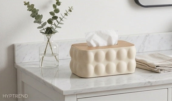 Bubble Tissue Box With Wooden Lid