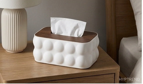 Bubble Tissue Box With Wooden Lid